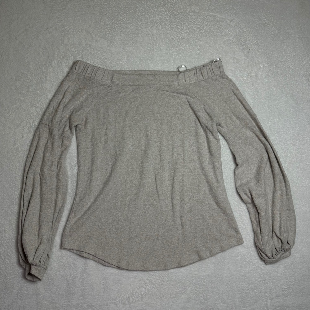 Anthropologie Saturday Sunday Beige Off The Shoulder Balloon Sleeve Top Medium